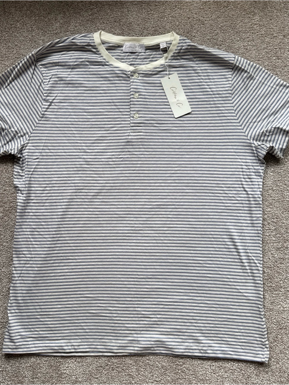 Cotton & Co Men’s XXL 100% Cotton Striped Henley NWT